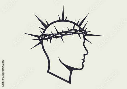 Head profile wearing a crown of thorns with radiating spikes.