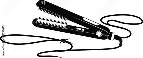 Black silhouette of an open hair straightening iron with cord hair straightener hair iron