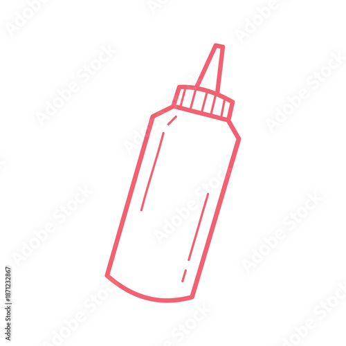 Cute ketchup bottle in hand drawn outline style.