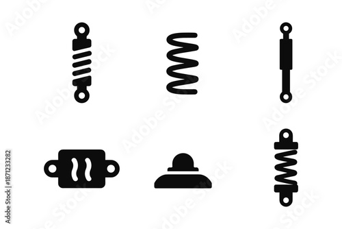 Automotive suspension icons set in black silhouette style
