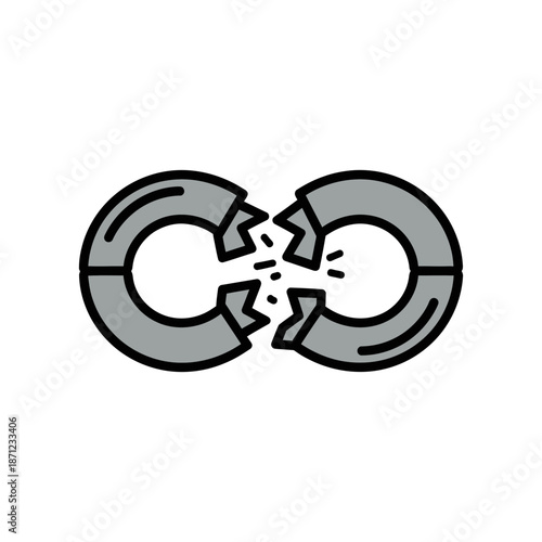 Broken chain link symbol representing disconnection and failure.