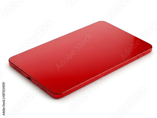 Red portable power bank on white background for mobile device charging