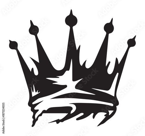 Black crown silhouette with sharp points and a white