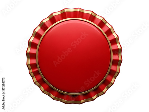 Red metallic bottle cap with gold trim isolated on white background