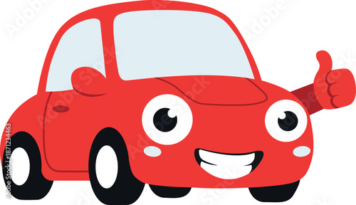 A cheerful red cartoon car giving a thumbs up gesture