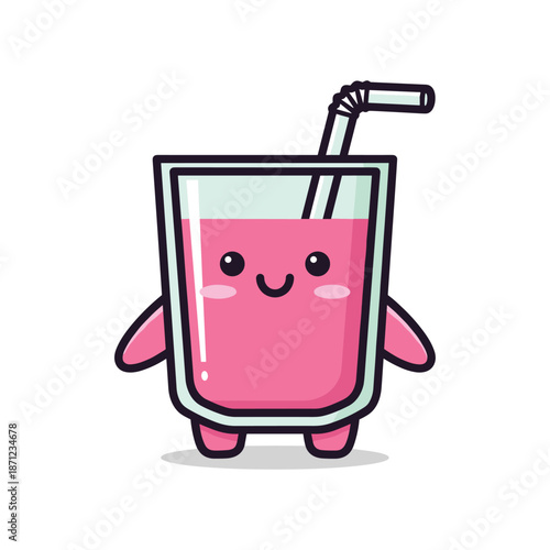 Adorable Pink Drink Cartoon Character Illustration