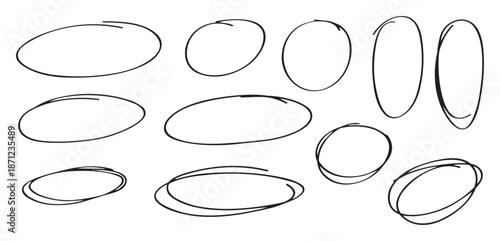 Black hand drawn oval shapes white ovals