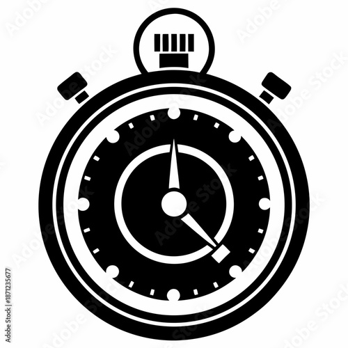 Classic stopwatch timekeeping device black and white icon illustration