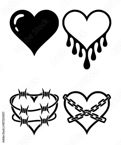 Black heart shapes with different white dripping