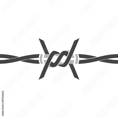 Barbed wire with sharp points and metal ties.