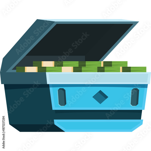 Open Chest Filled with Stacked Money