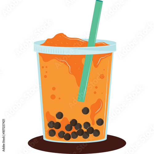 Orange Boba Tea Drink with Straw