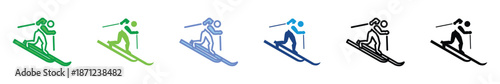 Cross Country Skiing Icon Set – Winter Olympics Nordic Ski Sport Pictogram in Color and Monochrome Styles