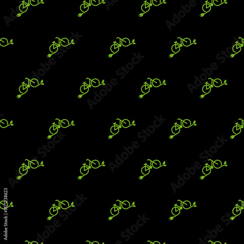 Electric city bike seamless pattern isolated on black background