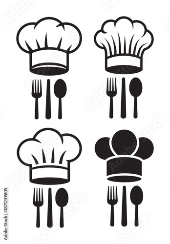 Black and white chef hat and utensil utensils