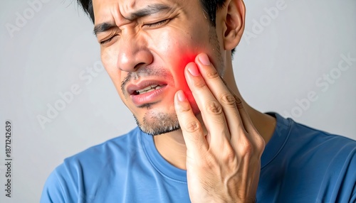 Man Experiencing Intense Toothache and Facial Pain.