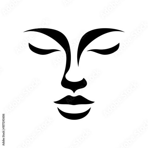 Serene feminine face with closed eyes and soft features, representing calm, mindfulness, inner peace, and beauty rooted in balance and self-awareness.
