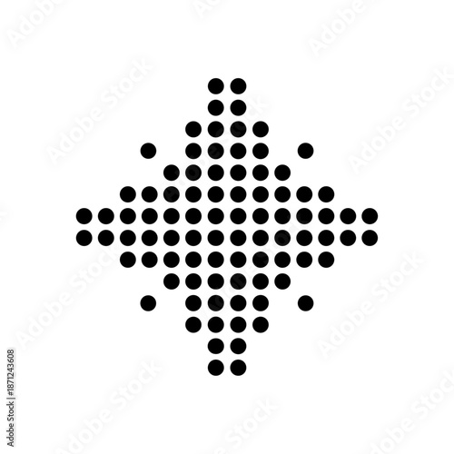 Diamond-shaped arrangement of dots forming a rhythmic pattern that conveys connection, data flow, balance, and modular organization.