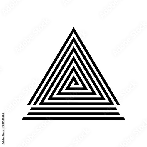 Layered triangular line form creating a visual tunnel that suggests focus, depth, direction, and structured progress toward a central goal.