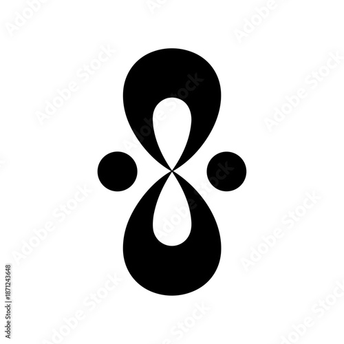 Symmetrical abstract human-like form with mirrored shapes and dots, representing connection, equality, partnership, and balance between individuals or ideas.