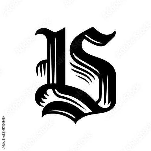 Decorative gothic letterform with flowing curves, conveying heritage, craftsmanship, tradition, and refined identity with an artistic calligraphic feel.
