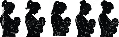 Silhouette of Mother Holding Baby in Loving Pose, Expressing Maternal Care, Affection, Bonding, Parenthood, and Emotional Connection