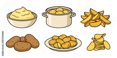 Potato food collection showing various preparing options