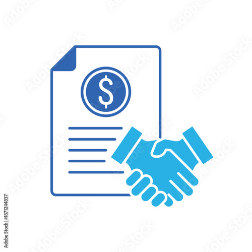 Icon a Liability handshake dollar paper document agreement commitment, isolated against a clean background.