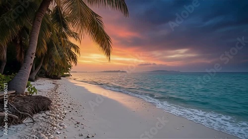 Tropical Ocean Sunset with Palm Trees and Coastal Scenery
