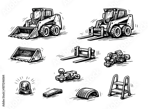 Skid steer loader attachments: buckets, forks, and accessories