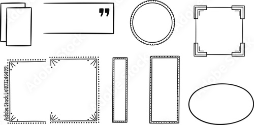 Minimal decorative frame and border collection featuring rectangles, circles, ovals, corners, quotation boxes, and simple outline designs