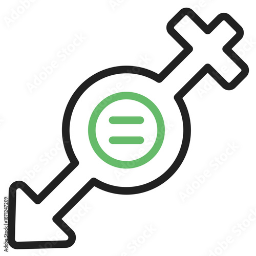 Gender Equality Symbol: Depicts a symbol of gender equality, merging male and female symbols with an equality sign, signifying the balance and fairness in opportunities and rights for all.