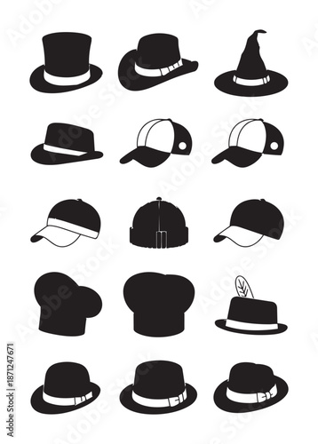 Black and white silhouette hats collection silhouettes