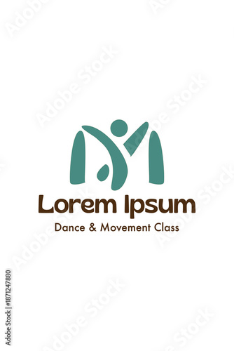 Minimalist Logo Design for Dance and Movement Class Featuring Dynamic Human Silhouette Symbol. A clean and modern logo template for a "Dance & Movement Class." The design features an abstract teal sil