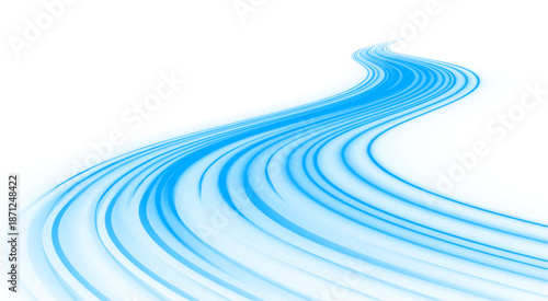 Futuristic blue neon laser streaks ripple along city streets. Glowing energy waves, motion lines, and trail swirls depict dynamic traffic speed. Vector illustration PNG.