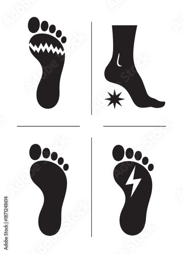 Black footprints with pain symbols white