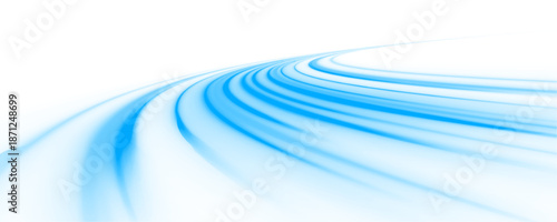 Futuristic blue neon laser streaks ripple along city streets. Glowing energy waves, motion lines, and trail swirls depict dynamic traffic speed. Vector illustration PNG.