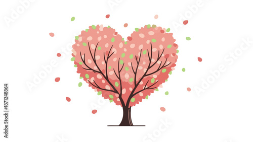 Heart shaped tree with falling leaves on white background love nature