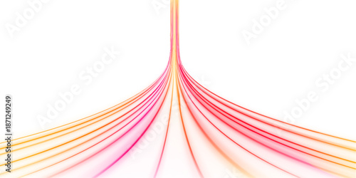 Neon red laser streaks flow along urban streets. Glowing energy swirls, motion lines, road and wave trail patterns highlight futuristic traffic speed. Vector illustration PNG.