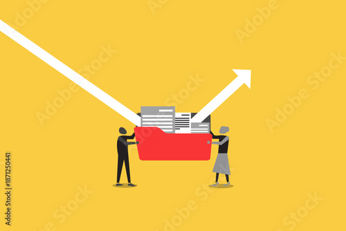 Business People Holding Large Data Folder to Transform Downward Financial Trend Into Upward Growth