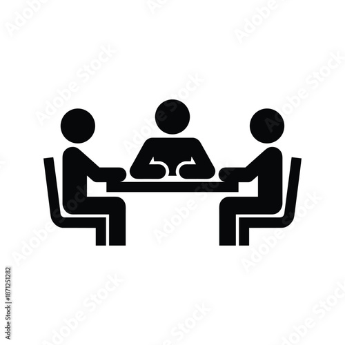 Black silhouette of three people sitting around a table in a meeting or discussion  teamwork and collaboration concept Illustration