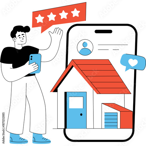 Person reviews house on smartphone app