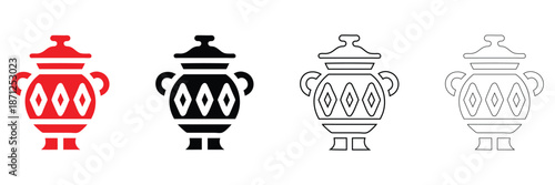 antique urn with lid icon vector, ceramic urn with a lid symbol icon vector silhouette and line art