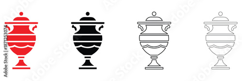 antique urn with lid icon vector, ceramic urn with a lid symbol icon vector silhouette and line art