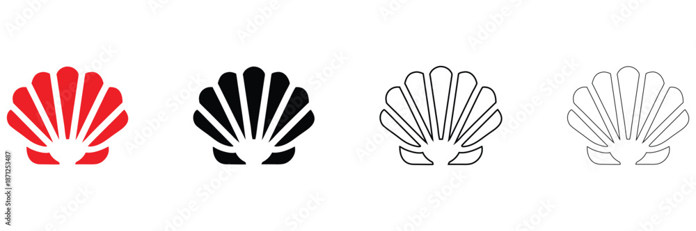 Fototapeta premium Seashell icon vector set, blue seashell symbol icon vector silhouette and line art