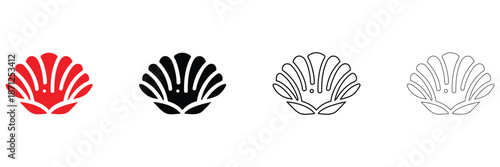 Seashell icon vector set, blue seashell symbol icon vector silhouette and line art
