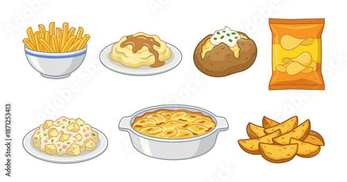 Potato dishes preparing in different styles food variety