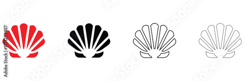 Seashell icon vector set, blue seashell symbol icon vector silhouette and line art