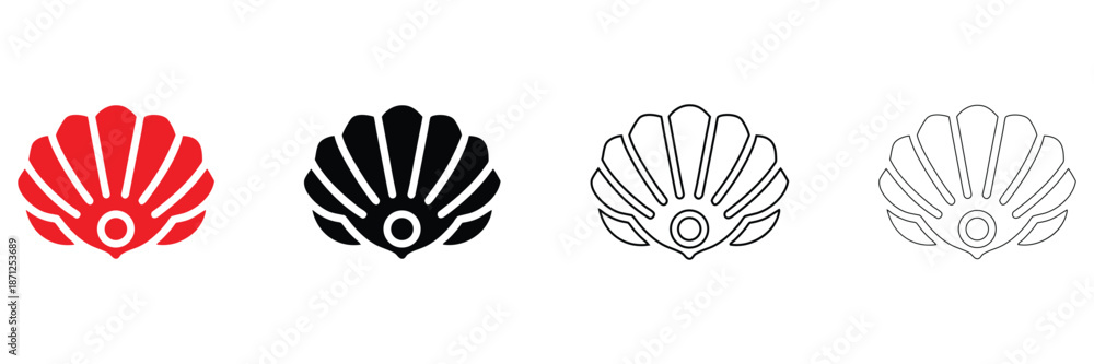 Obraz premium Seashell icon vector set, blue seashell symbol icon vector silhouette and line art
