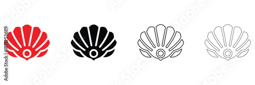 Seashell icon vector set, blue seashell symbol icon vector silhouette and line art